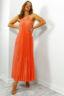 Oh So Darling - Coral Halter Neck Pleated Maxi Dress 9 Oh So Darling - Coral Halter Neck Pleated Maxi Dress -Glamoros Clothing Shop OhSoDarling CoralHalterNeckPleatedMaxiDress1copy