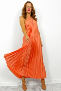Oh So Darling - Coral Halter Neck Pleated Maxi Dress 10 Oh So Darling - Coral Halter Neck Pleated Maxi Dress -Glamoros Clothing Shop OhSoDarling CoralHalterNeckPleatedMaxiDress6copy