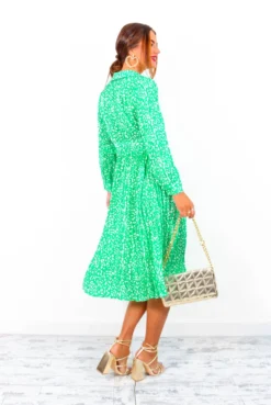Oh So Lavish - Green Animal Print Pleated Midi Dress -Glamoros Clothing Shop OhSoLavish GreenAnimalPrintPleatedMidiDress 1