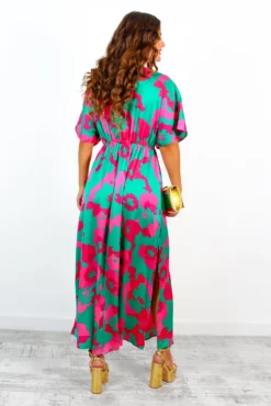 Once In A Lifetime - Green Fuchsia Floral Maxi Dress -Glamoros Clothing Shop OnceInALifetime GreenFuchsiaFloralMaxiDress 2
