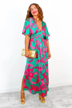 Once In A Lifetime - Green Fuchsia Floral Maxi Dress -Glamoros Clothing Shop OnceInALifetime GreenFuchsiaFloralMaxiDress 4