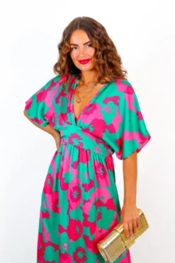 Once In A Lifetime - Green Fuchsia Floral Maxi Dress -Glamoros Clothing Shop OnceInALifetime GreenFuchsiaFloralMaxiDress 5