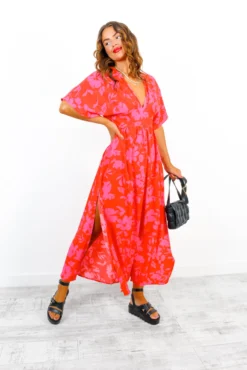 Once In A Lifetime - Red Pink Floral Maxi Dress 9 Once In A Lifetime - Red Pink Floral Maxi Dress -Glamoros Clothing Shop OnceInALifetime RedPinkFloralMaxiDress 2