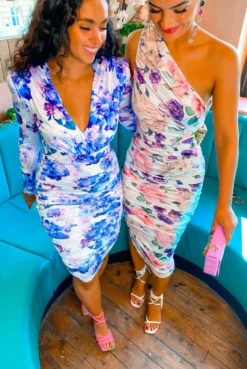 One Moment - White Pink Floral One Shoulder Midi Dress -Glamoros Clothing Shop One Moment White Pink Floral One Shoulder Midi Dress 4