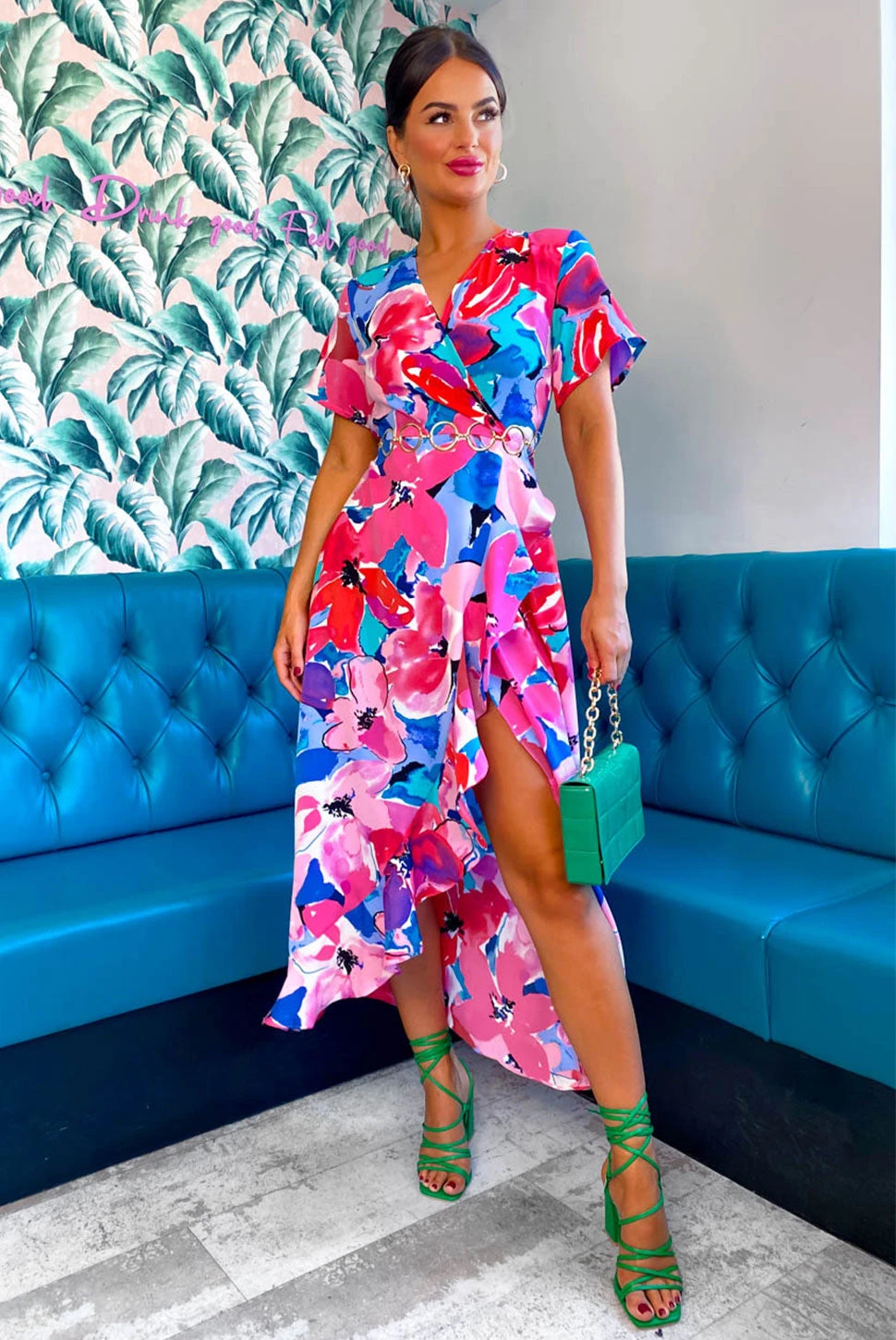 Out Your League - Pink Multi Watercolour Midi Dress 1 Out Your League - Pink Multi Watercolour Midi Dress