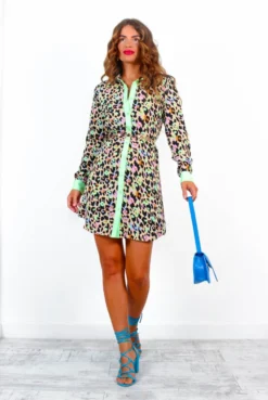 Out My Business - Beige Multi Leopard Mini Shirt Dress -Glamoros Clothing Shop OutMyBusiness BeigeMultiLeopardMiniShirtDress 3