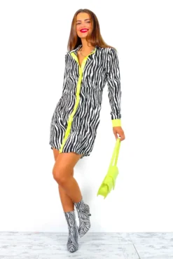 Out My Business - Black White Lime Mini Shirt Dress -Glamoros Clothing Shop OutMyBusiness BlackWhiteLimeMiniShirtDress 3 1