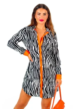 Out My Business - Black White Orange Mini Shirt Dress -Glamoros Clothing Shop OutMyBusiness BlackWhiteOrangeMiniShirtDress 5