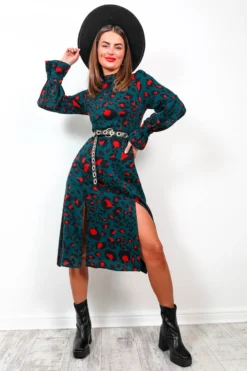 Out Of Time - Forest Burnt Orange High Neck Midi Dress -Glamoros Clothing Shop OutOfTime ForestBurntOrangeHighNeckMidiDress1