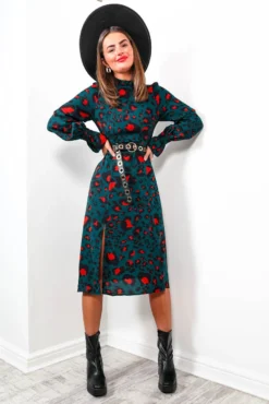 Out Of Time - Forest Burnt Orange High Neck Midi Dress -Glamoros Clothing Shop OutOfTime ForestBurntOrangeHighNeckMidiDress2