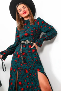 Out Of Time - Forest Burnt Orange High Neck Midi Dress -Glamoros Clothing Shop OutOfTime ForestBurntOrangeHighNeckMidiDress3