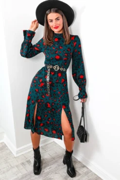 Out Of Time - Forest Burnt Orange High Neck Midi Dress -Glamoros Clothing Shop OutOfTime ForestBurntOrangeHighNeckMidiDress5