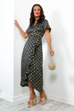 Out Your League - Black Gold Frill Midi Dress -Glamoros Clothing Shop OutYourLeague BlackGoldFrillMidiDress3