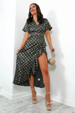 Out Your League - Black Gold Frill Midi Dress -Glamoros Clothing Shop OutYourLeague BlackGoldFrillMidiDress4