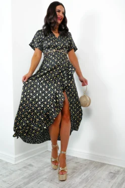 Out Your League - Black Gold Frill Midi Dress -Glamoros Clothing Shop OutYourLeague BlackGoldFrillMidiDress6