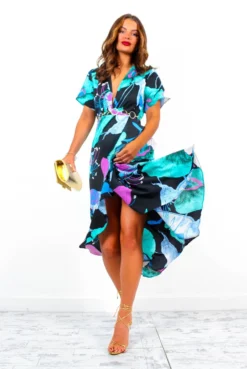 Out Your League - Black Turquoise Floral Midi Dress -Glamoros Clothing Shop OutYourLeague BlackTurquoiseFloralMidiDress 3