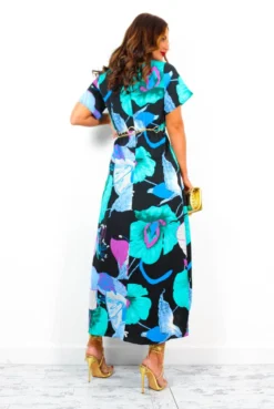 Out Your League - Black Turquoise Floral Midi Dress -Glamoros Clothing Shop OutYourLeague BlackTurquoiseFloralMidiDress 5