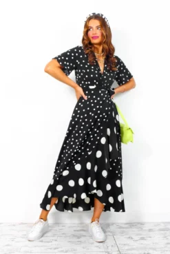 Out Your League - Black White Polka Dot Midi Dress -Glamoros Clothing Shop OutYourLeague BlackWhitePolkaDotMidiDress 3