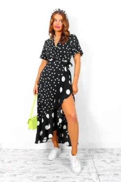 Out Your League - Black White Polka Dot Midi Dress -Glamoros Clothing Shop OutYourLeague BlackWhitePolkaDotMidiDress 5