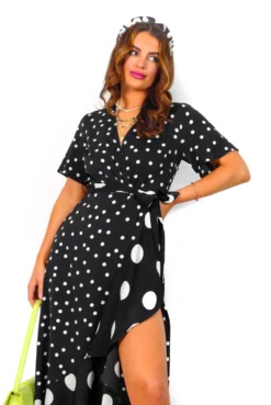 Out Your League - Black White Polka Dot Midi Dress -Glamoros Clothing Shop OutYourLeague BlackWhitePolkaDotMidiDress 6
