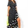 Out Your League - Black White Polka Dot Midi Dress
