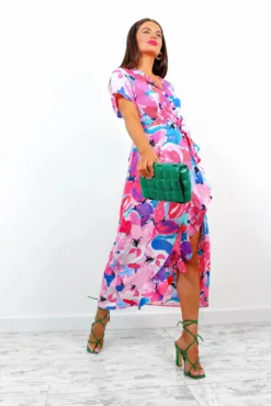 Out Your League - Pink Multi Watercolour Midi Dress 12 Out Your League - Pink Multi Watercolour Midi Dress -Glamoros Clothing Shop OutYourLeague PinkMultiWatercolourMidiDress 5