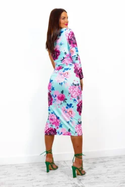 Over My Shoulder - Mint Pink Floral Midi Dress -Glamoros Clothing Shop OverMyShoulder MintPinkFloralMidiDress 3