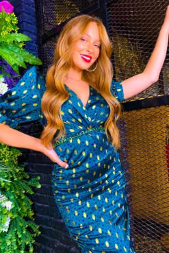 Part Of Your World - Forest Gold Spot Frilled Midi Dress 15 Part Of Your World - Forest Gold Spot Frilled Midi Dress -Glamoros Clothing Shop Part Of Your World Forest Gold Spot Frilled Midi Dress1