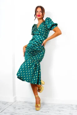 Part Of Your World - Forest Gold Spot Frilled Midi Dress 13 Part Of Your World - Forest Gold Spot Frilled Midi Dress -Glamoros Clothing Shop PartOfYourWorld ForestGoldSpotFrilledMidiDress 1