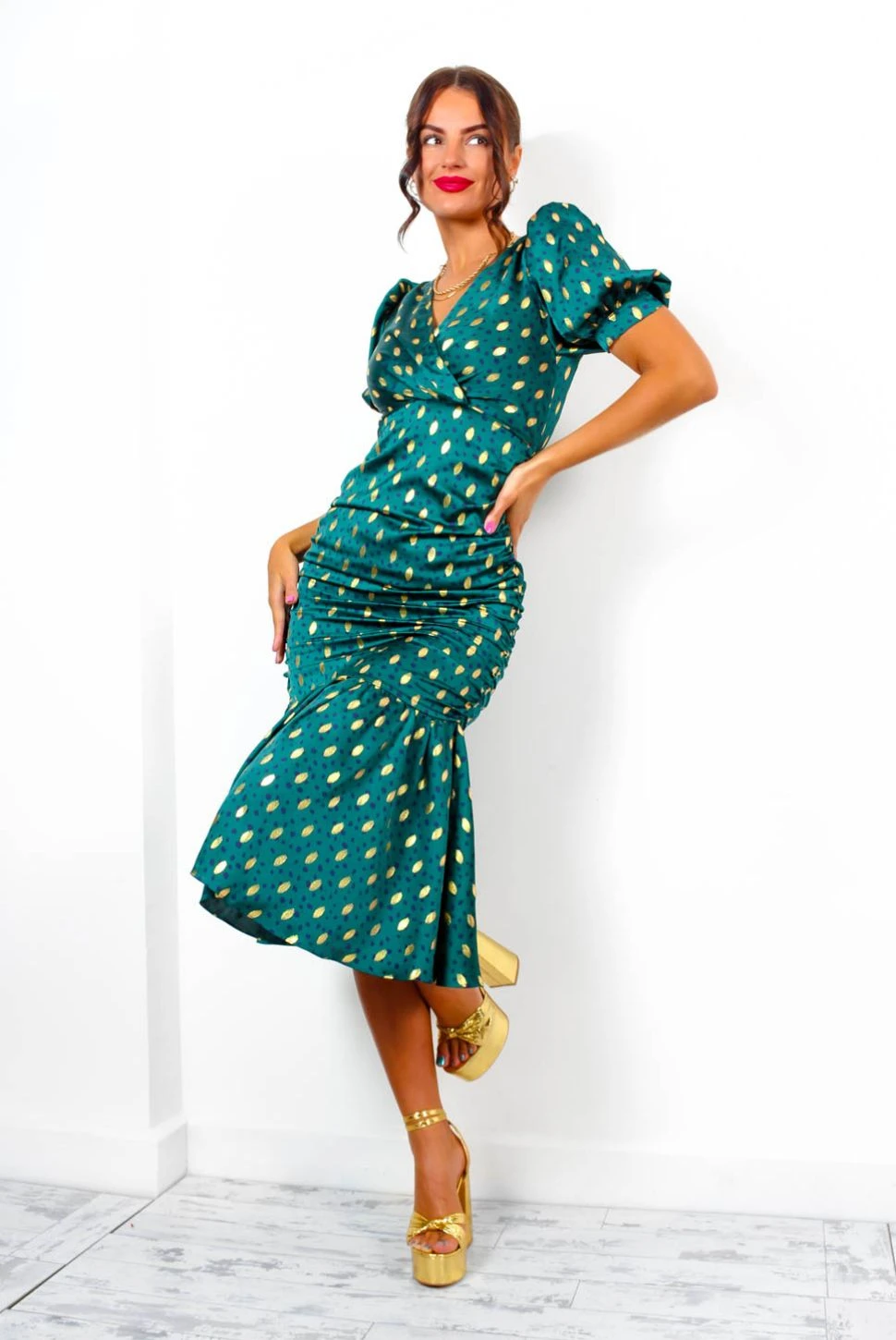 Part Of Your World - Forest Gold Spot Frilled Midi Dress 5 Part Of Your World - Forest Gold Spot Frilled Midi Dress - Image 5