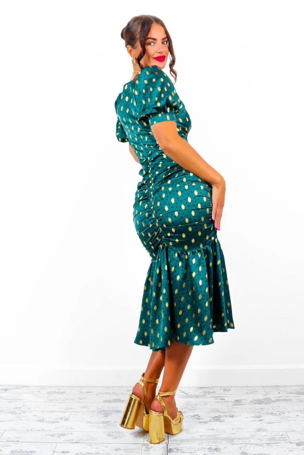 Part Of Your World - Forest Gold Spot Frilled Midi Dress 3 Part Of Your World - Forest Gold Spot Frilled Midi Dress - Image 3