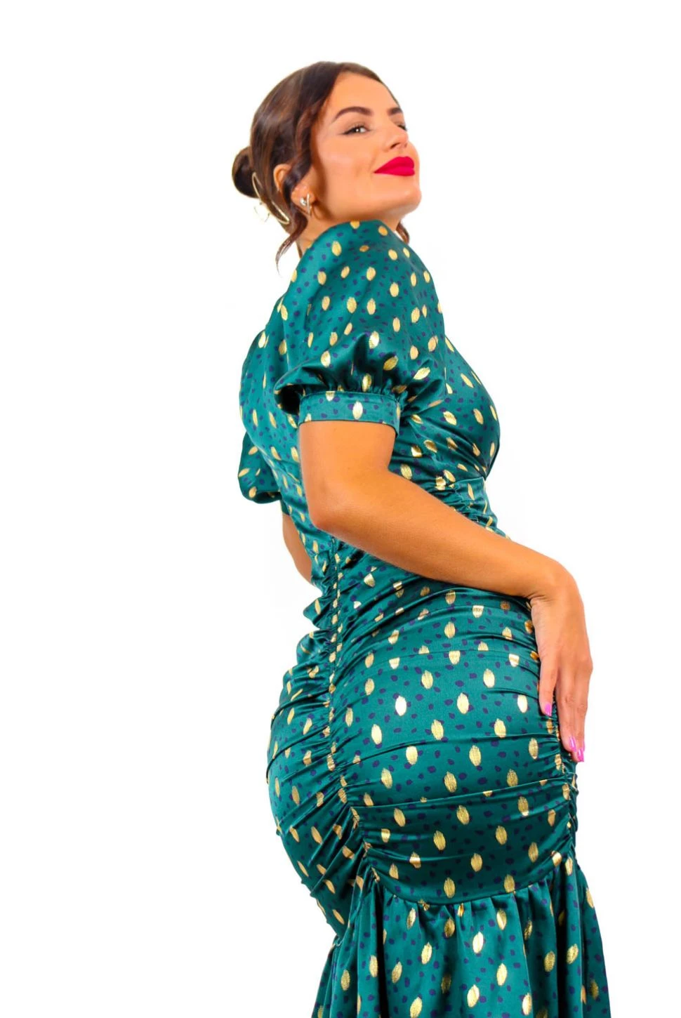 Part Of Your World - Forest Gold Spot Frilled Midi Dress 6 Part Of Your World - Forest Gold Spot Frilled Midi Dress - Image 6