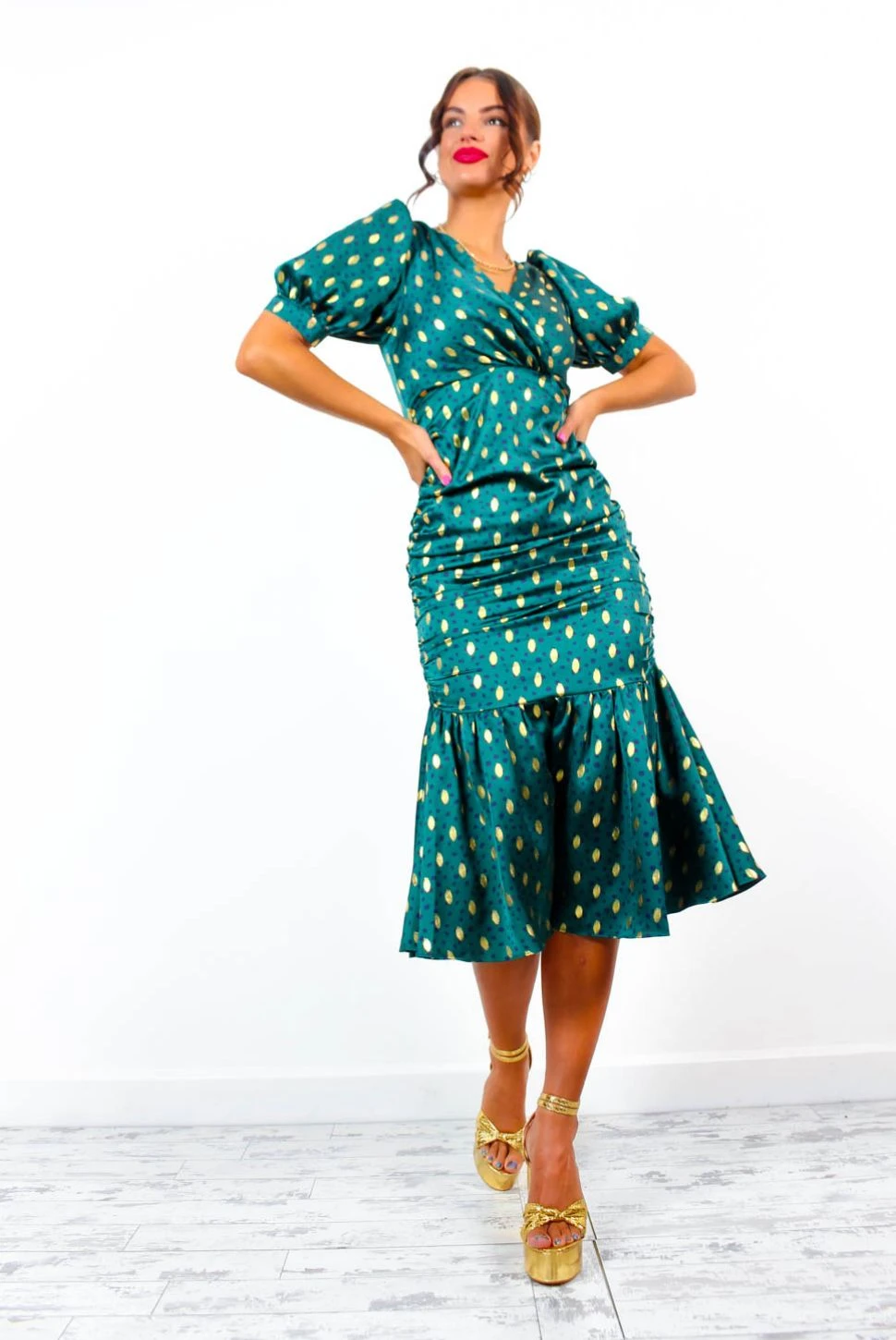 Part Of Your World - Forest Gold Spot Frilled Midi Dress 8 Part Of Your World - Forest Gold Spot Frilled Midi Dress - Image 8