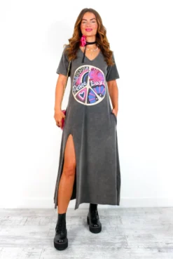 Peace Of My Heart - Multi Acid Wash Graphic T-shirt Dress -Glamoros Clothing Shop PeaceOfMyHeart MultiAcidWashGraphicT shirtDress 2