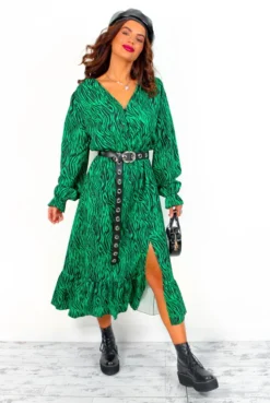 Picnic By The Pond - Green Black Zebra Midi Dress -Glamoros Clothing Shop PicnicByThePond GreenBlackZebraMidiDress 2