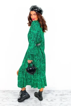 Picnic By The Pond - Green Black Zebra Midi Dress -Glamoros Clothing Shop PicnicByThePond GreenBlackZebraMidiDress 3