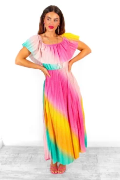 Pleat About Me - Multi Ombre Lurex Pleated Bardot Maxi Dress 14 Pleat About Me - Multi Ombre Lurex Pleated Bardot Maxi Dress -Glamoros Clothing Shop PleatAboutMe MultiOmbreLurexPleatedBardotMaxiDress 1