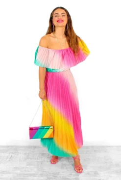 Pleat About Me - Multi Ombre Lurex Pleated Bardot Maxi Dress 21 Pleat About Me - Multi Ombre Lurex Pleated Bardot Maxi Dress -Glamoros Clothing Shop PleatAboutMe MultiOmbreLurexPleatedBardotMaxiDress 4