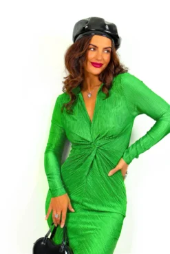 Pretty In Plisse - Green Knotted Midi Shirt Dress -Glamoros Clothing Shop PrettyInPlisse GreenKnottedMidiShirtDress 6
