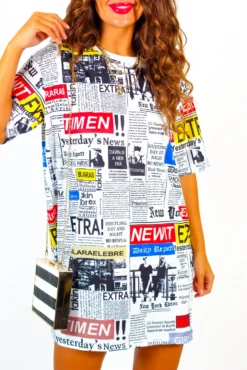 Read All About It - White Multi Newspaper Graphic T-Shirt Dress -Glamoros Clothing Shop ReadAllAboutIt WhiteMultiNewspaperGraphicT ShirtDress 1
