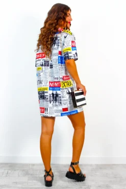 Read All About It - White Multi Newspaper Graphic T-Shirt Dress -Glamoros Clothing Shop ReadAllAboutIt WhiteMultiNewspaperGraphicT ShirtDress 3