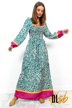 Safari Style - Green Leopard Print Maxi Dress