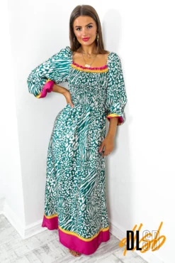 Safari Style - Green Leopard Print Maxi Dress -Glamoros Clothing Shop SafariStyle GreenLeopardPrintMaxiDress 4
