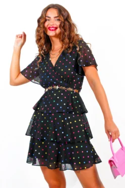Save Your Tiers - Black Multi Foil Spot Tiered Frill Mini Dress 10 Save Your Tiers - Black Multi Foil Spot Tiered Frill Mini Dress -Glamoros Clothing Shop SaveYourTiers BlackMultiFoilSpotTieredFrillMiniDress 4