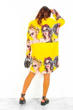 New Release -Glamoros Clothing Shop SayItToMyFace YellowFaceMotifMidiShirtDress 4