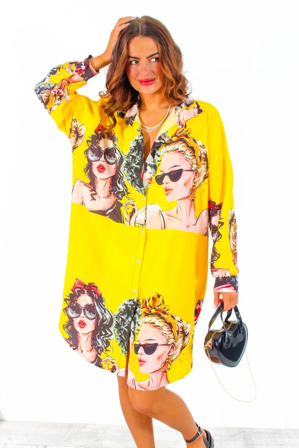 Say It To My Face - Yellow Face Motif Midi Shirt Dress 4 Say It To My Face - Yellow Face Motif Midi Shirt Dress - Image 4