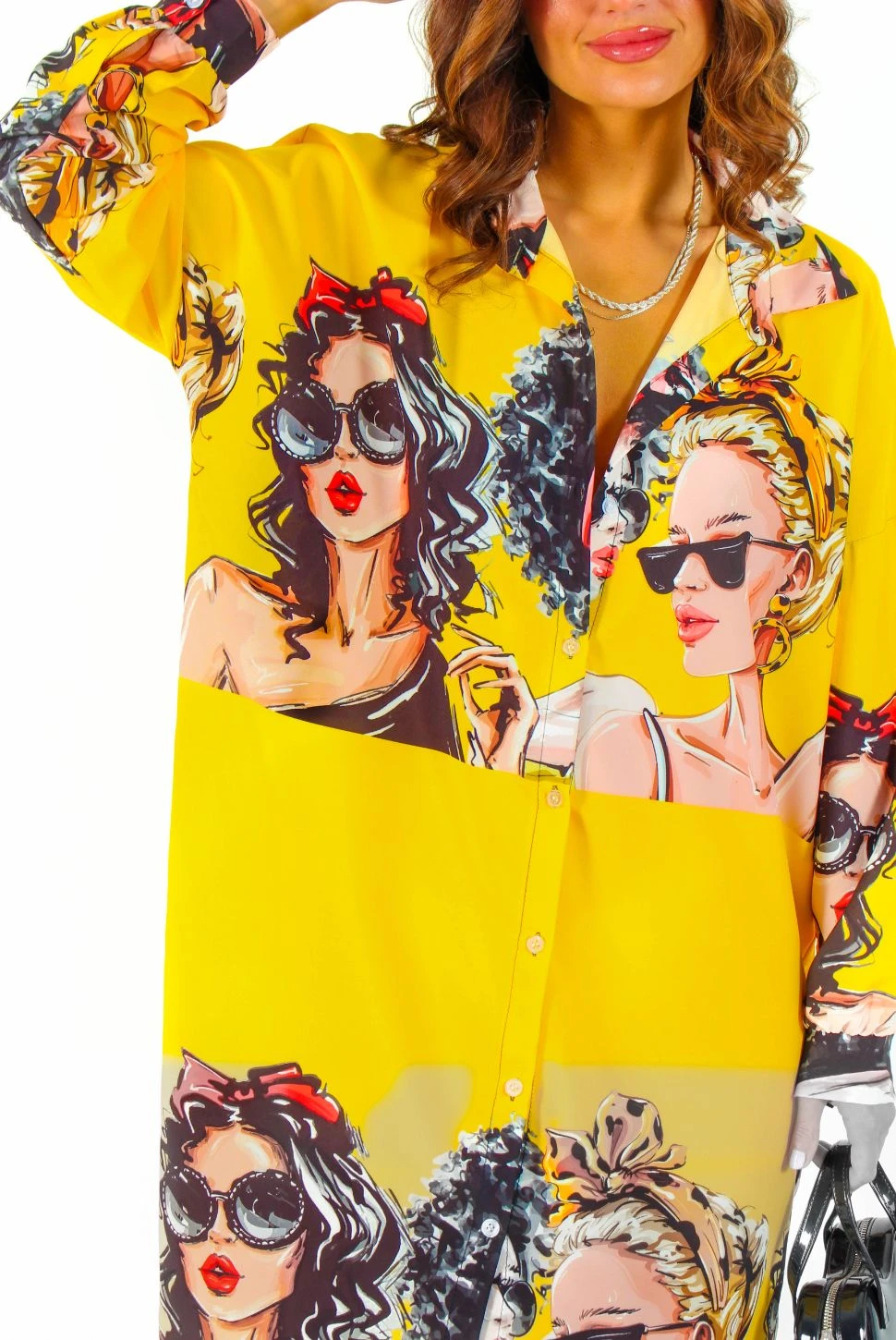 Say It To My Face - Yellow Face Motif Midi Shirt Dress 5 Say It To My Face - Yellow Face Motif Midi Shirt Dress - Image 5