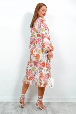 Season Of Love - Cream Multi Floral Midi Dress -Glamoros Clothing Shop SeasonOfLove CreamMultiFloralMidiDress3