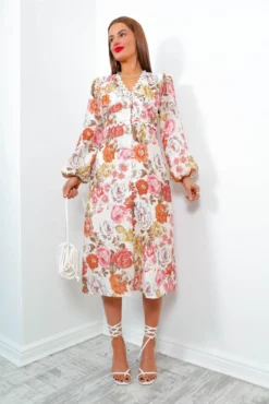 Season Of Love - Cream Multi Floral Midi Dress -Glamoros Clothing Shop SeasonOfLove CreamMultiFloralMidiDress5