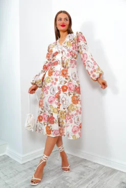 Season Of Love - Cream Multi Floral Midi Dress -Glamoros Clothing Shop SeasonOfLove CreamMultiFloralMidiDress6 1